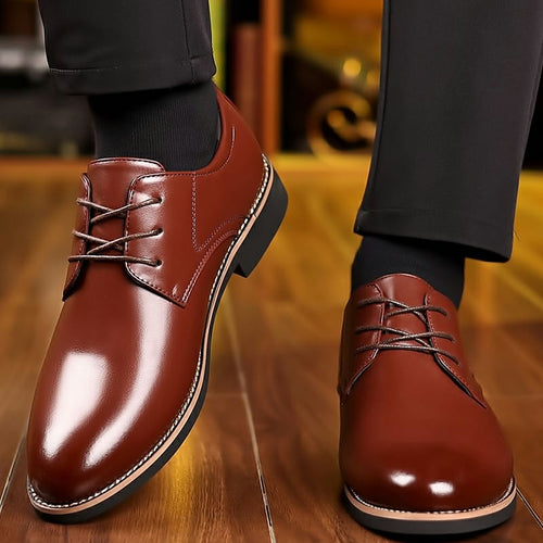 Men's Comfort British Business Wedding Casual Lace-up Simple Formal Leather Shoes
