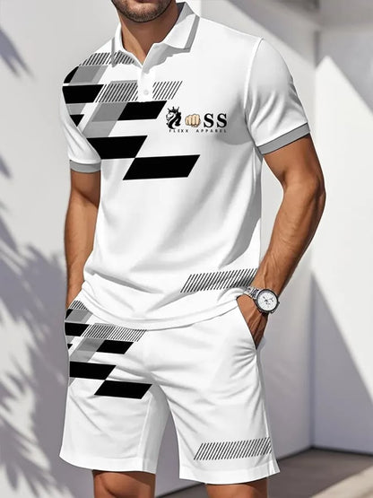 Men's Retro Letter Design Casual Business Comfortable And Breathable Short Sleeve Polo Shirt Suit