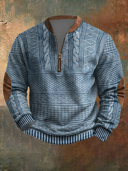 Men's Vintage Knit Print Zip-Up Sweatshirt