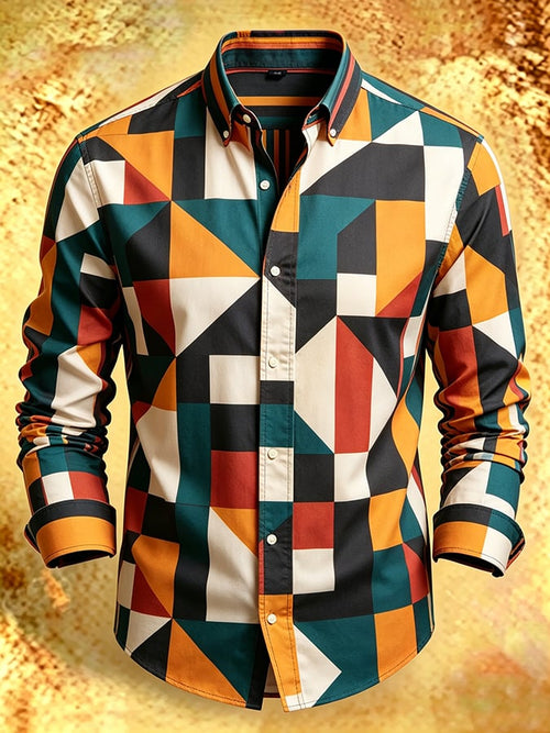 Men's Retro Abstract Art Print Comfortable Business Style Shirt