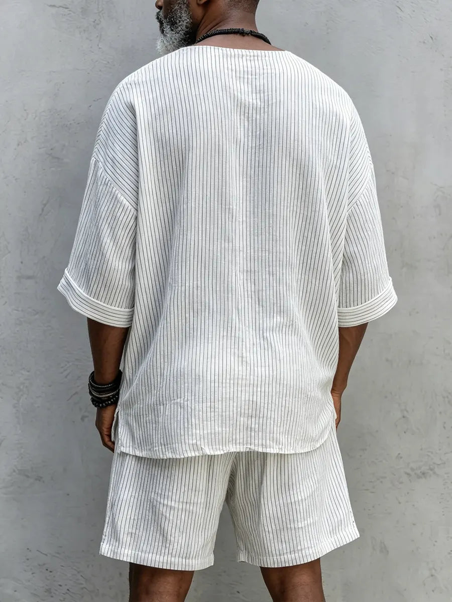 Comfortable Stripe Linen Shorts Set