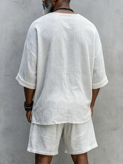Comfortable Stripe Linen Shorts Set