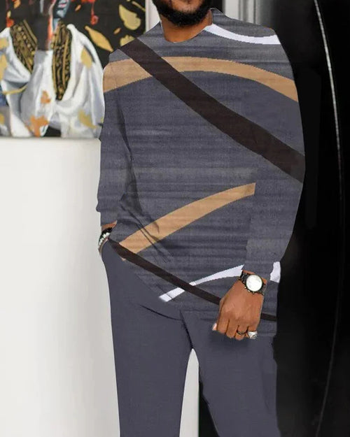 Men's Casual Color Blocking Long Sleeve Walking Suit-163