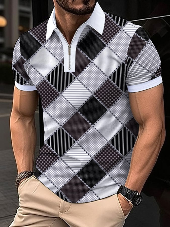 Men's Retro Plaid Print Casual Polo Shirt