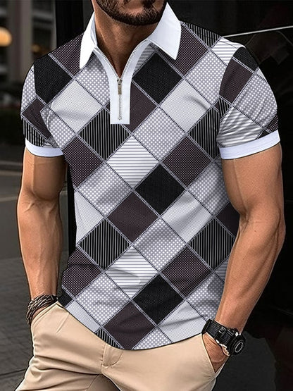 Men's Retro Plaid Print Casual Polo Shirt