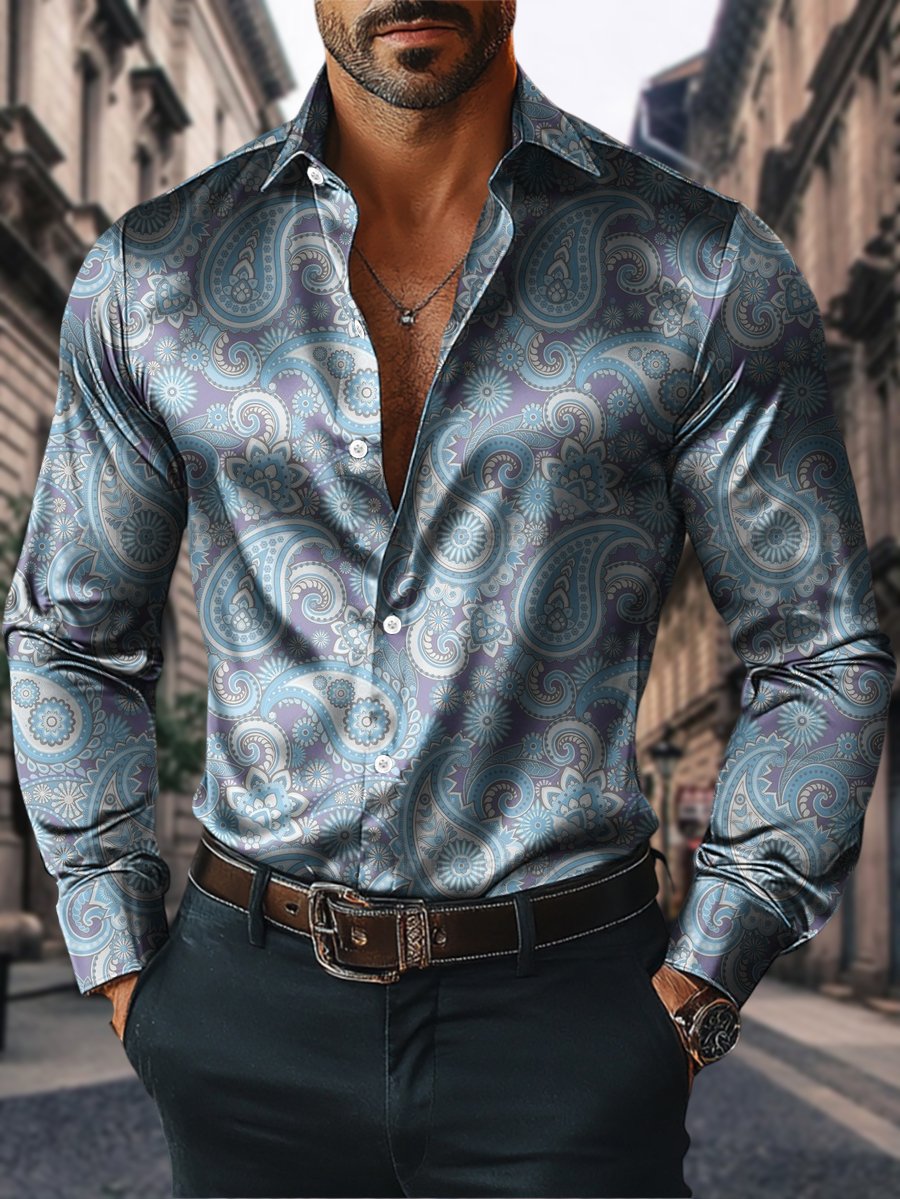 Men's Satin Luxe Long Sleeve Button Down Shirt