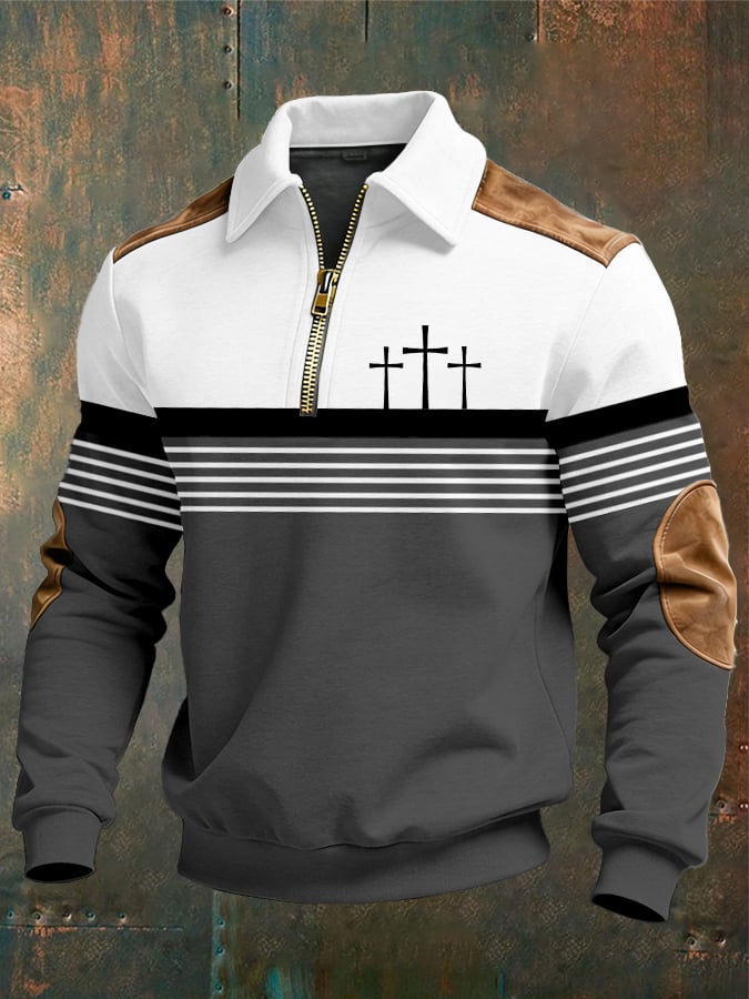Men's vintage Faith Design Print Casual Zipper Sweatshirt-Fast Shipping