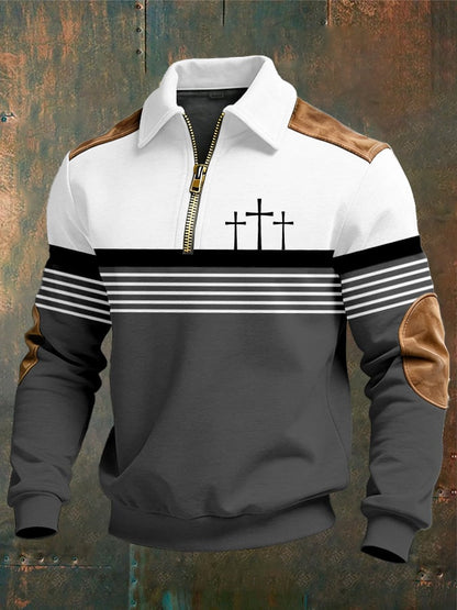 Men's vintage Faith Design Print Casual Zipper Sweatshirt-Fast Shipping