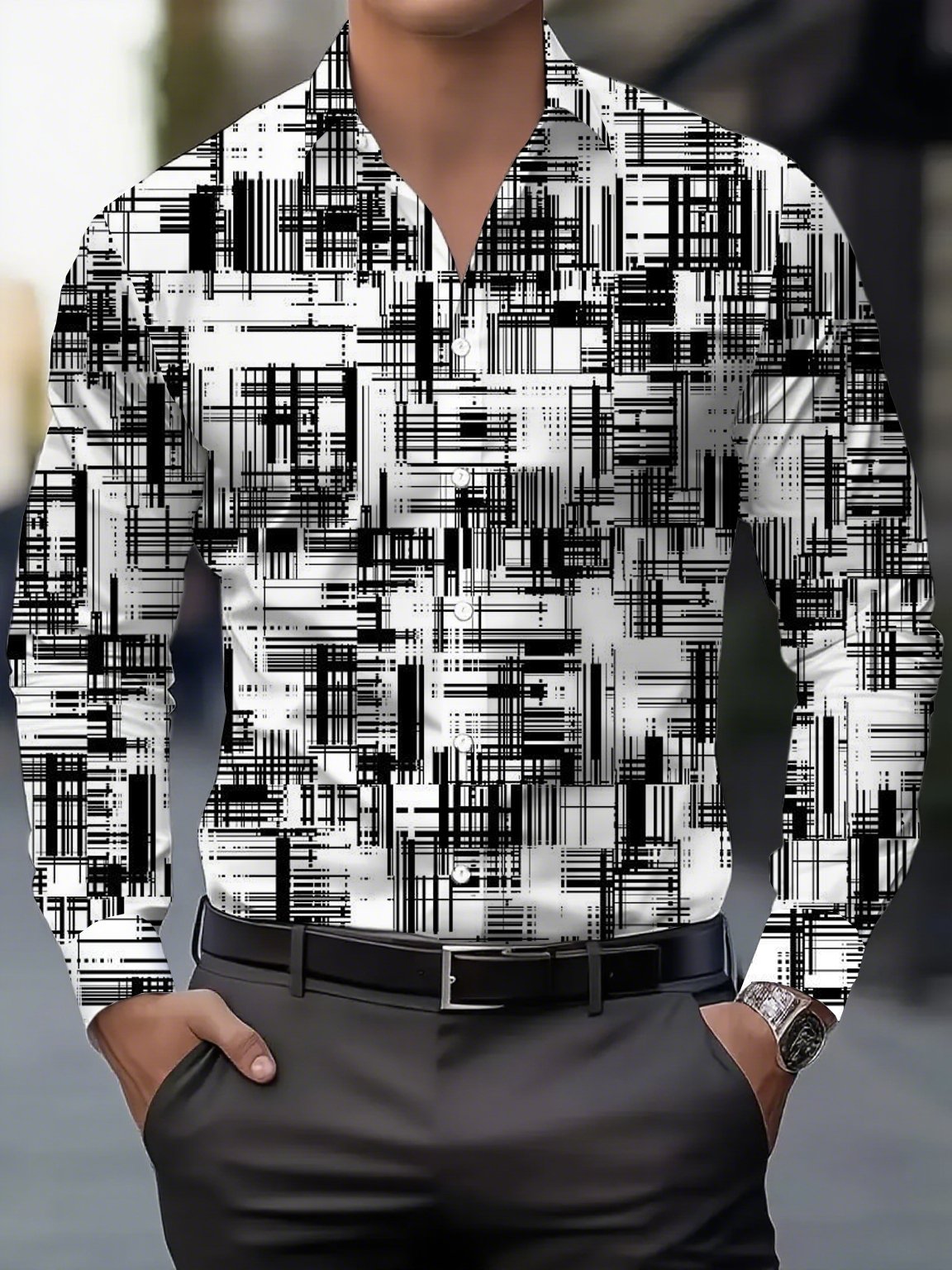 Men's Street Style Business Casual Printed Long Sleeve Shirt