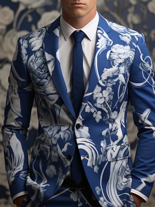 Men's Casual Tie Dye Printed Blazer and Pants Two Piece Set
