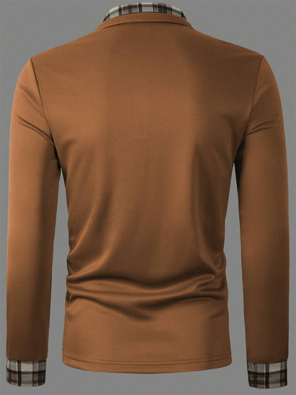 Men's Plaid Business Casual Long Sleeve Polo Shirt