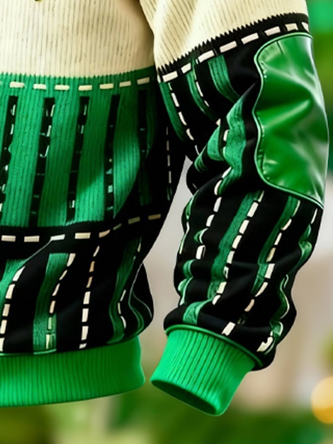 (Detachable Shamrock Brooch Included) Men's Casual St. Patrick's Day Color-Block Half-Zip Stand-Collar Long-Sleeved Sweatshirt