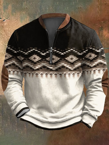 Men's Western Printed Zip Collar Sweatshirt