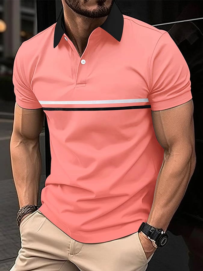 Sports Casual Slim Fit Short Sleeve Half Button Polo Shirt