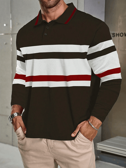 Men's Striped Business Casual Long Sleeve Polo Shirt