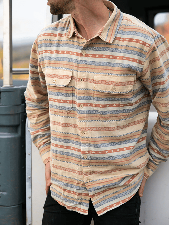Men's Retro Western Ethnic Aztec Color Block Shirt