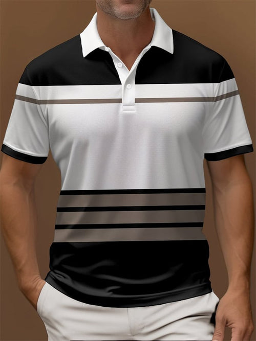 Men's Vintage Striped Button Short Sleeve Polo Shirt
