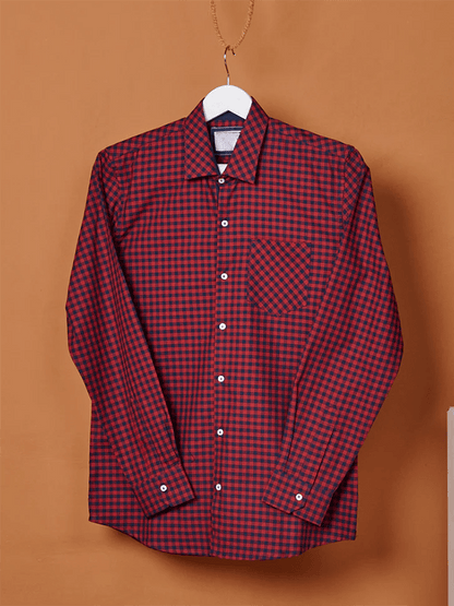 Men's Plaid Design Pocket Business Casual Long Sleeve Shirt