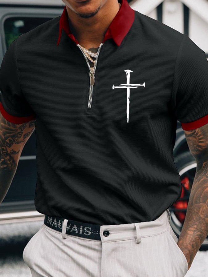 Men's Faith Cross Printed Casual Polo Shirt