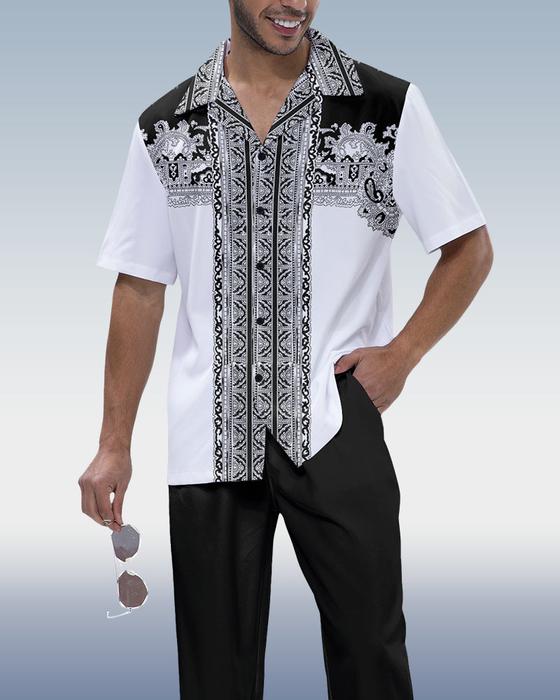 Black Embroidered Print Design 2-Piece Walking Set