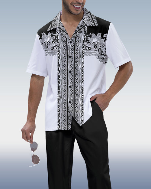 Black Embroidered Print Design 2-Piece Walking Set
