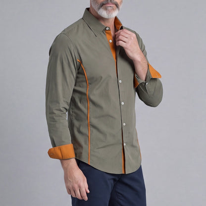 Men's Color-Blocked V-Neck Long-Sleeve Shirt