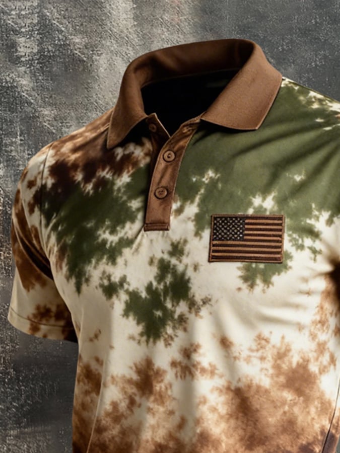 Men's Retro Patriot Color Block Polo Collar Short Sleeve