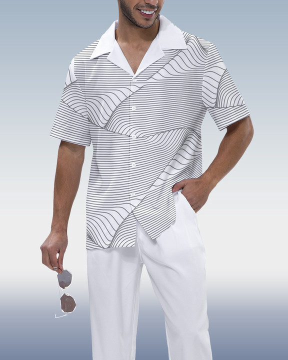 Rianmond Men's Lineart Short Sleeve Shirt Walking Set 333