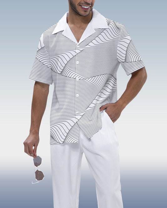 Rianmond Men's Lineart Short Sleeve Shirt Walking Set 333