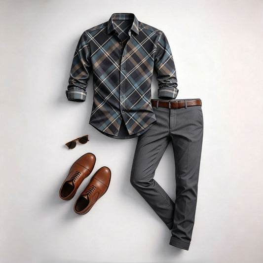 Men's Diamond-Quilted Long-Sleeve Shirt and Pants Set