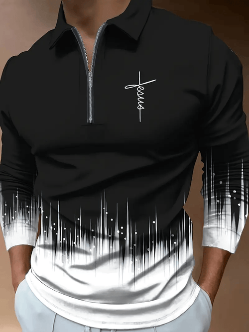 Men's Trendy Business Striped Zipper Polo Shirt
