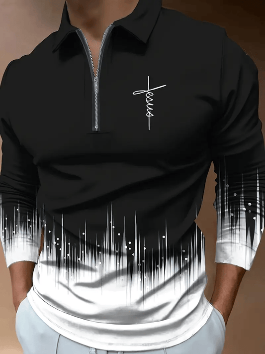 Men's Trendy Business Striped Zipper Polo Shirt