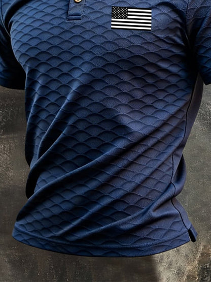 Men's Retro Patriotic Color-Block Short-Sleeve Polo Shirt