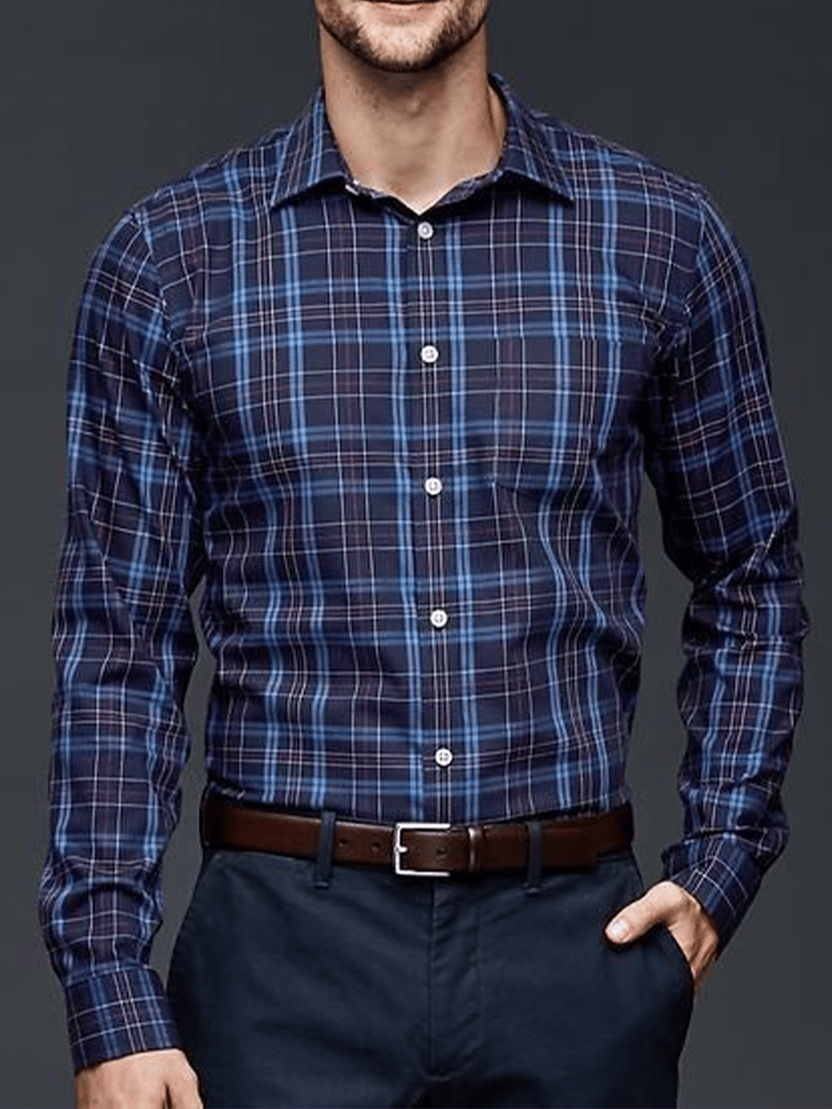 Men's Plaid Business Long Sleeve Shirt