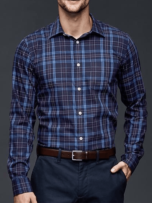 Men's Plaid Business Long Sleeve Shirt