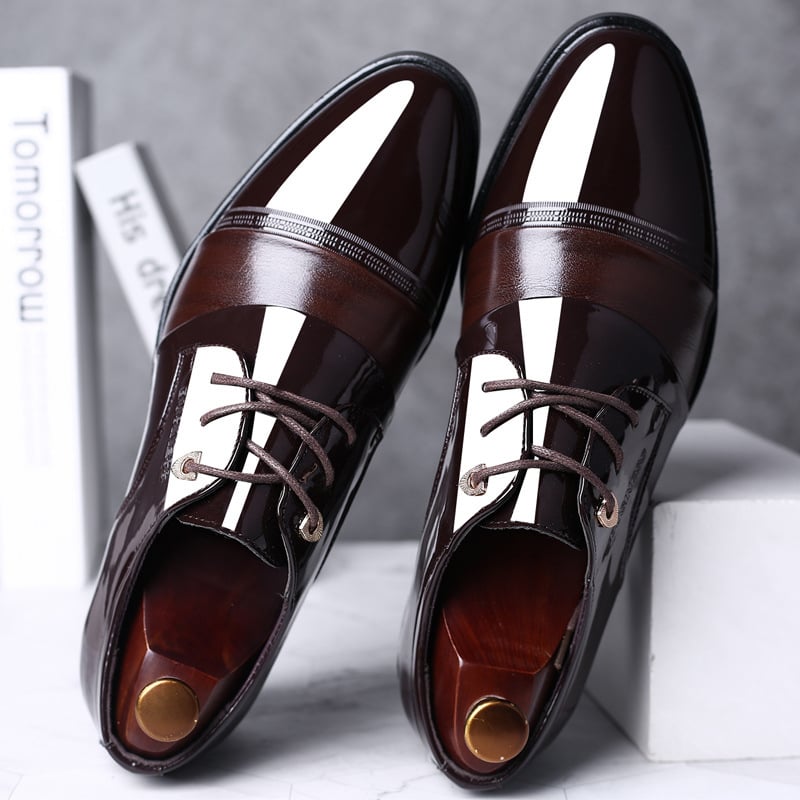 Men's Business Casual Pointed Toe Patchwork Faux Leather Oxfords Shoes