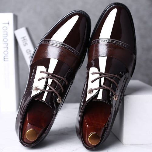 Men's Business Casual Pointed Toe Patchwork Faux Leather Oxfords Shoes