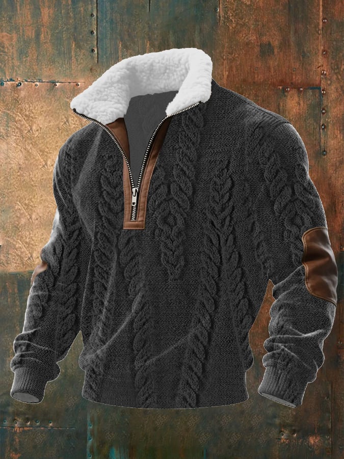 Men's Cable Textured Print Casual Sweatshirt