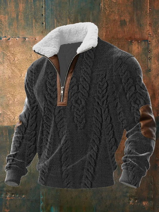 Men's Cable Textured Print Casual Sweatshirt