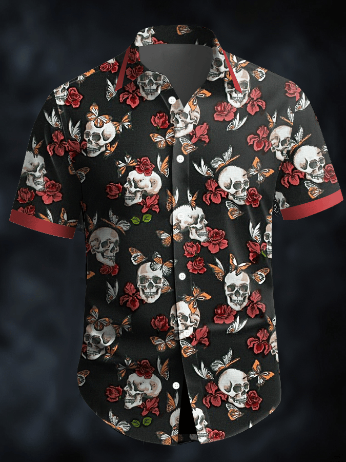 Men's Dark Skull Print Vintage Casual Shirt