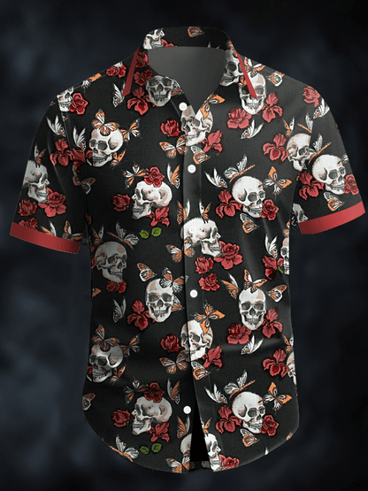 Men's Dark Skull Print Vintage Casual Shirt