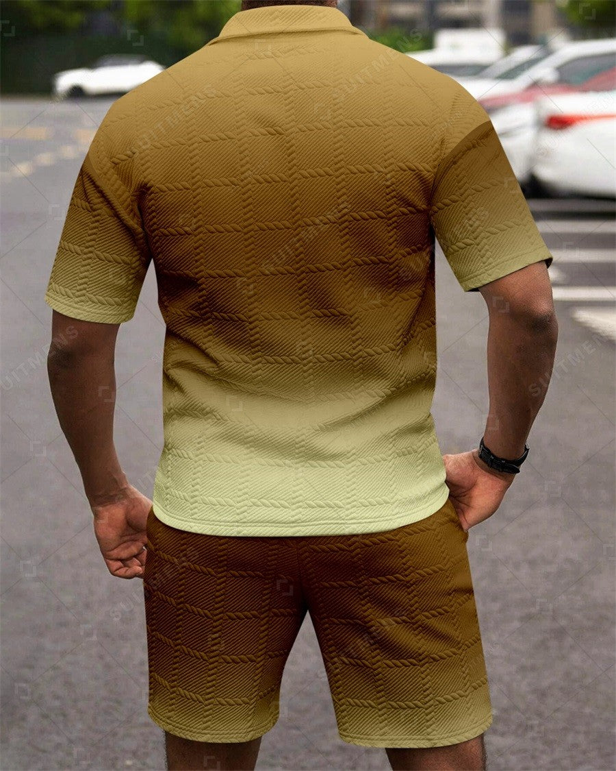Men's Simple Textured Summer Polo Shirt Set 252