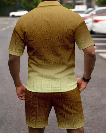 Men's Simple Textured Summer Polo Shirt Set 252