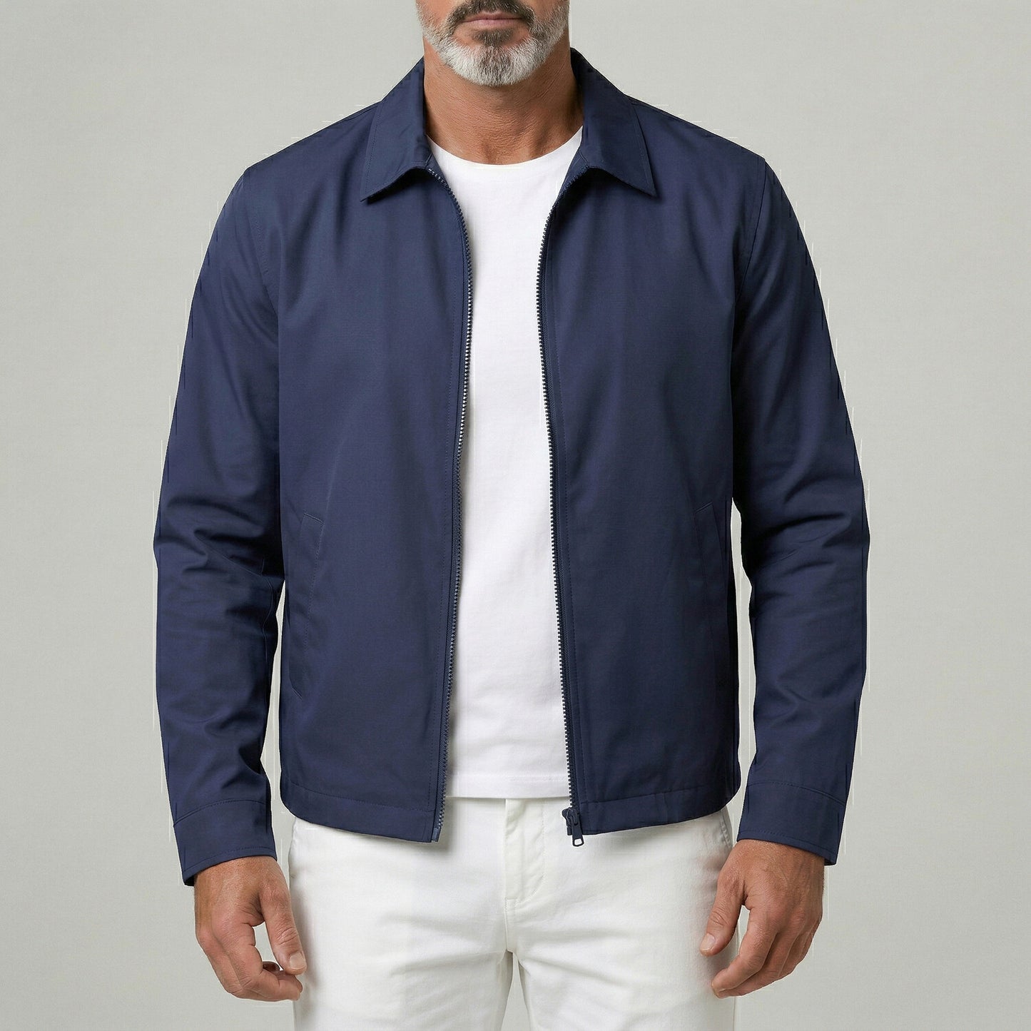 Men's Casual Plain Turndown Collar Slant Pockets Outdoor Zip Up Jacket