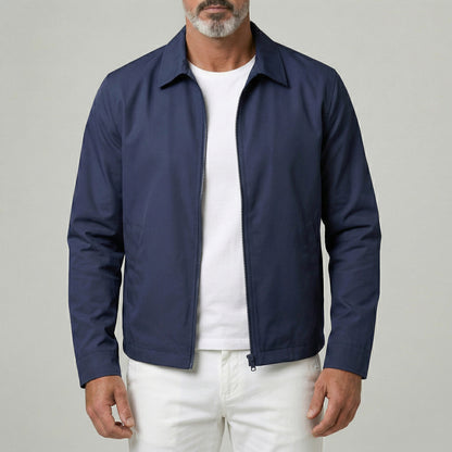 Men's Casual Plain Turndown Collar Slant Pockets Outdoor Zip Up Jacket