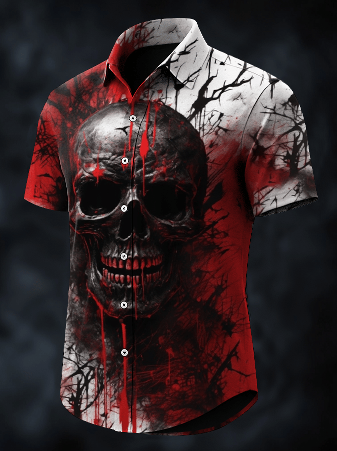 Men's Dark Skull Print Vintage Casual Shirt