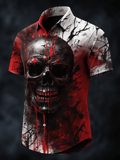 Men's Dark Skull Print Vintage Casual Shirt