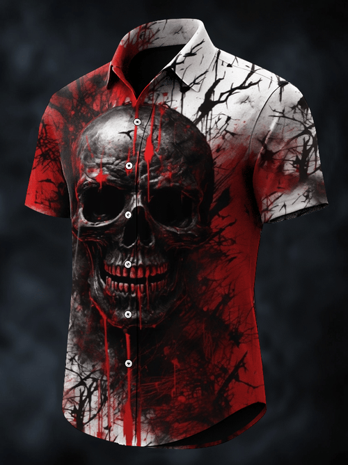 Men's Dark Skull Print Vintage Casual Shirt