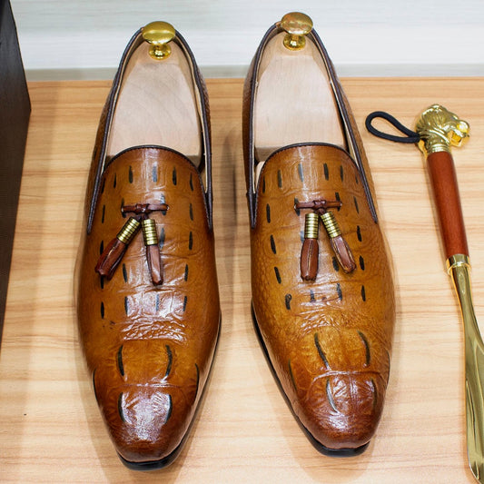 Slip On Extra Large Size Tassel Foot Set Lok Fu British Men'S Crocodile Pattern Business Casual Doudou Shoes