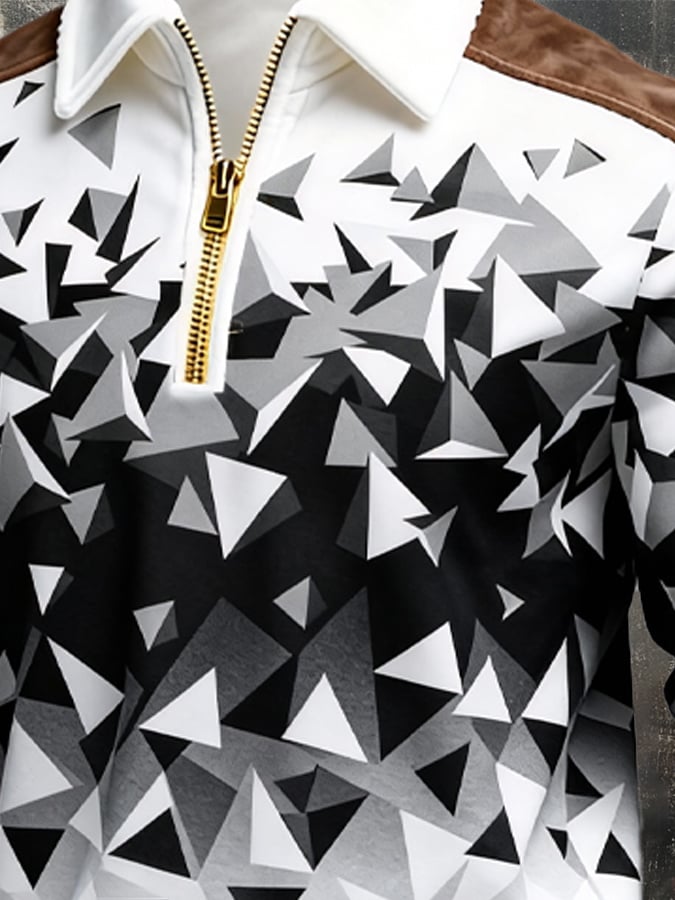 Men's Retro Color Block Print Zipper Sweatshirt